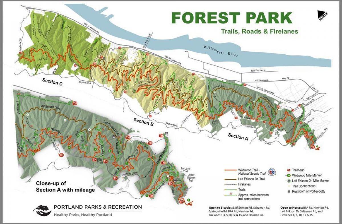 карта Лесной Парк Портленд, Орегон