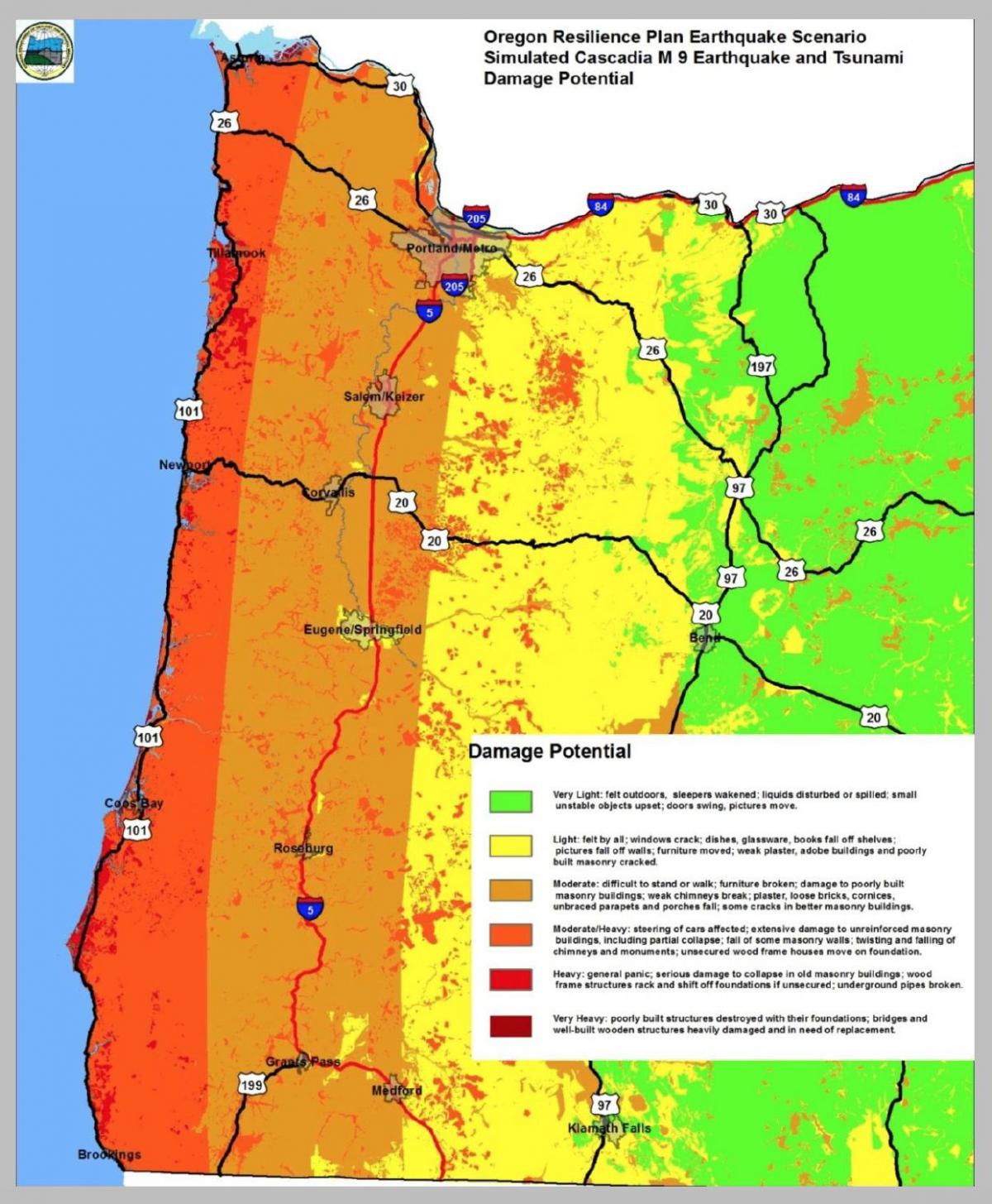землетрясения карта Портленд Орегон