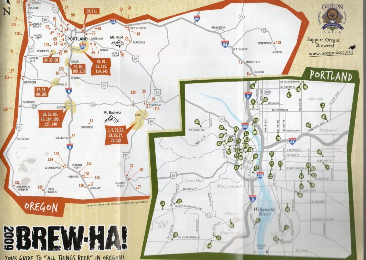 карта пивоварен в Портленде штата Орегон 
